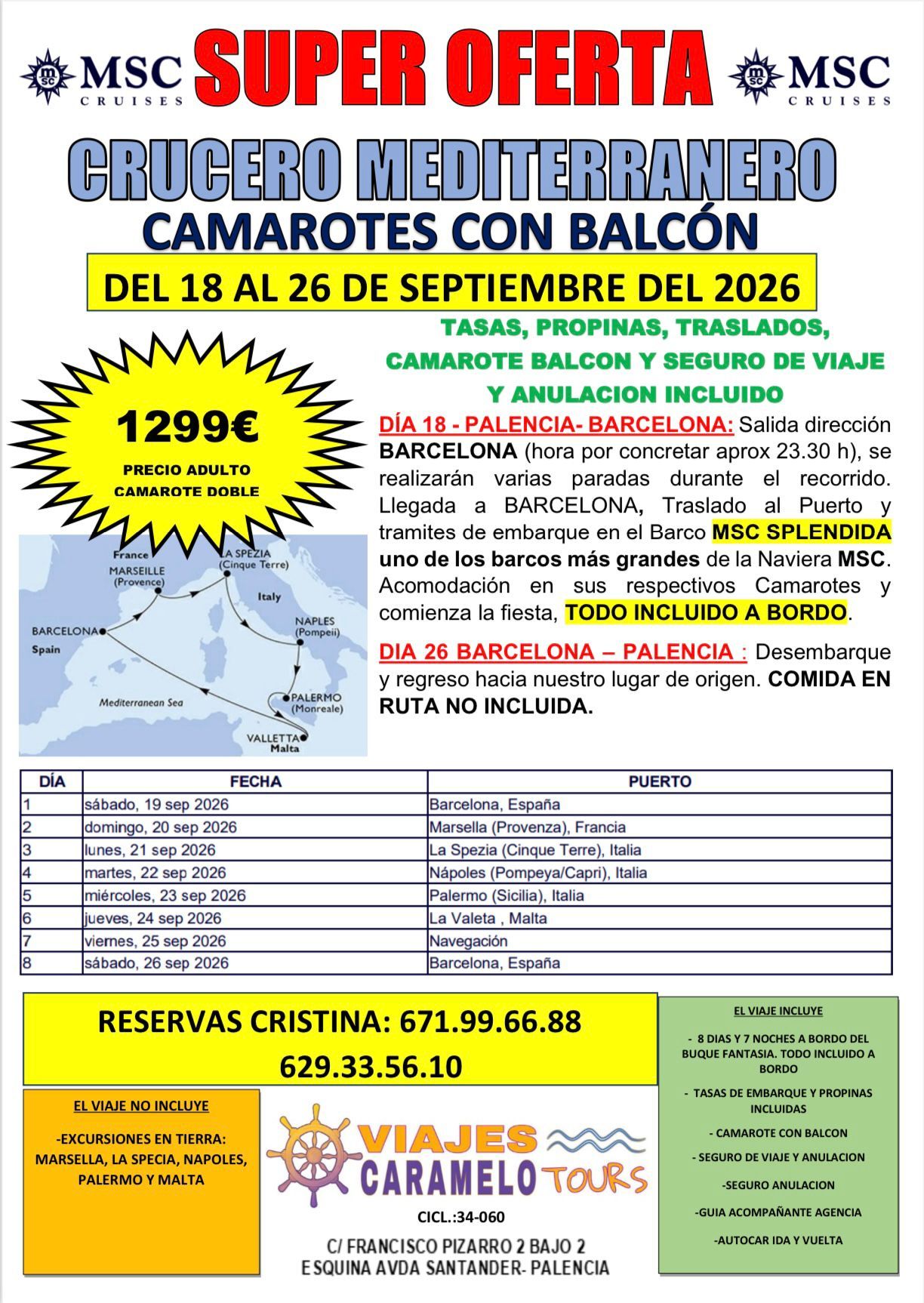 Cartel de crucero por el mediterráneo organizado por Caramelo Tours.